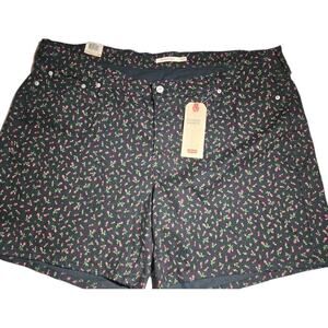 Levi's Shorts Women's Size 24W Black Denim Floral Mid Length Stretch Mid Rise